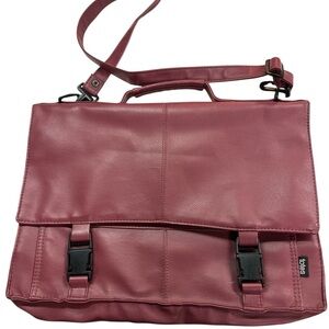 Totes Burgundy PVC Messenger Tote Shoulder Crossbody Plastic Buckle Closure EUC